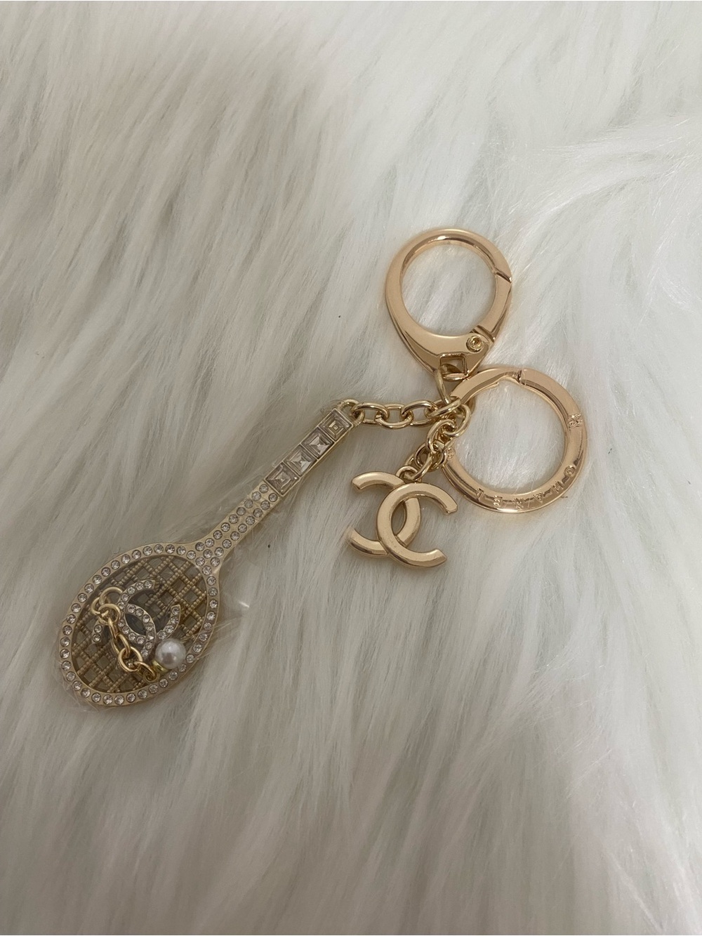 Gold Tennis Racket Keychain Charm
